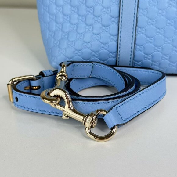 Gucci GG Logo Printed Blue Leather Shoulder Bag with Detachable Strap - Picture 9 of 10